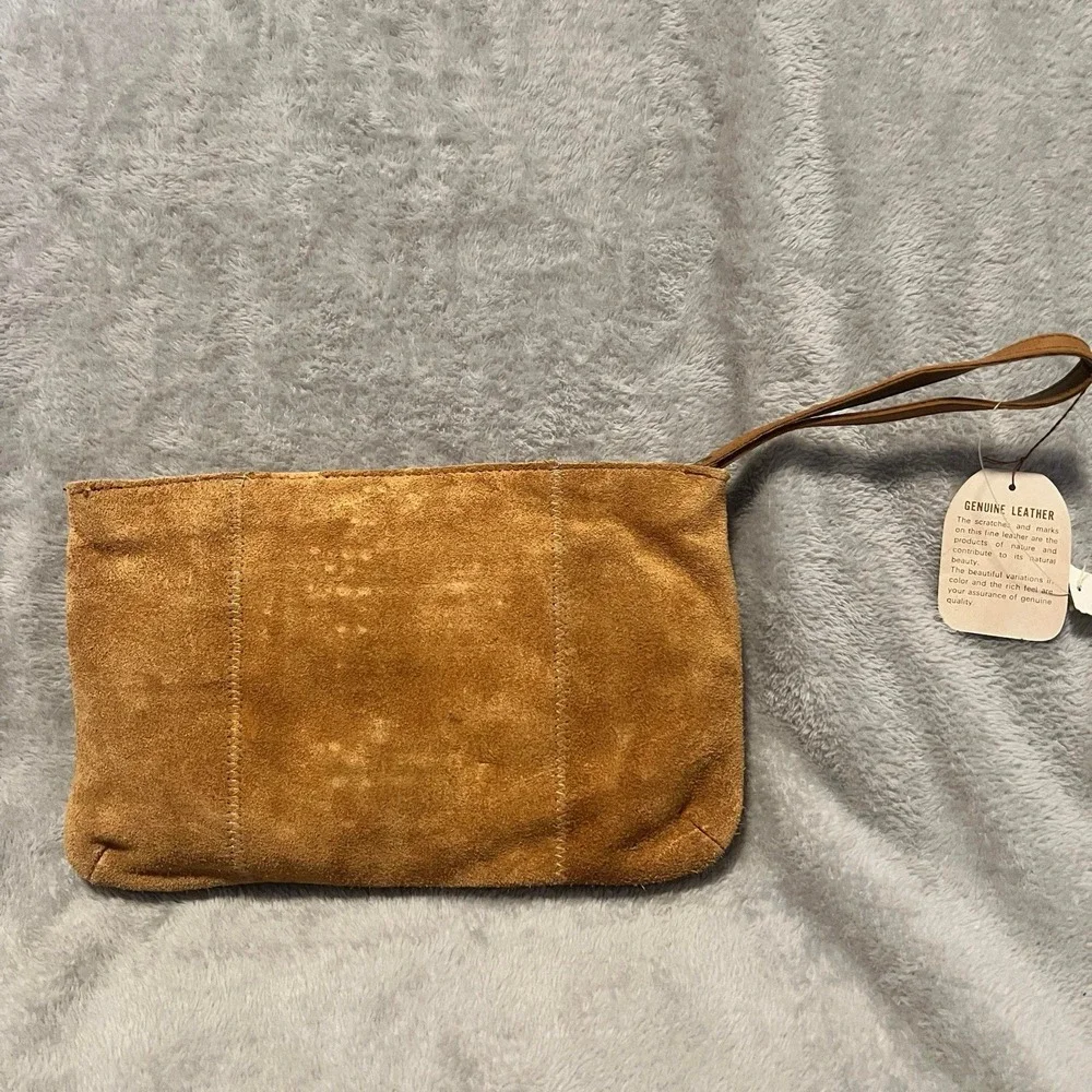 Genuine Leather Wristlet Satchel Bag Clutch Brown NWT Imported Women Accessories